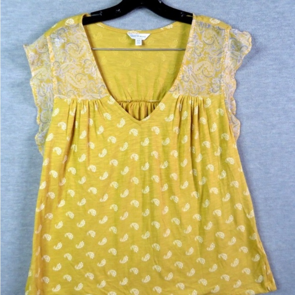 Lucky Brand Yellow Lace Accent Blouse, size M